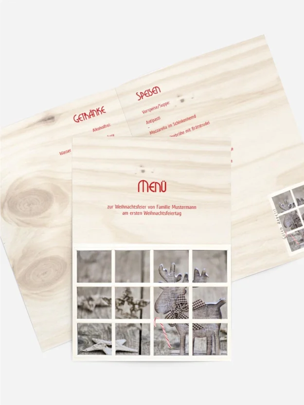 Weihnachtsmenükarte Holzelch