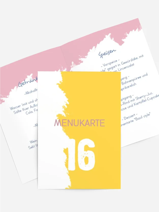Menükarte Geburtstag Farbklecksparty