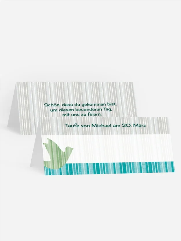 Tischkarte zur Taufe Streifenharmonie