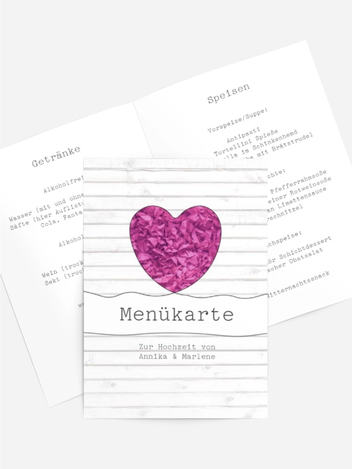 Menükarte zur Hochzeit Mrs+Mrs