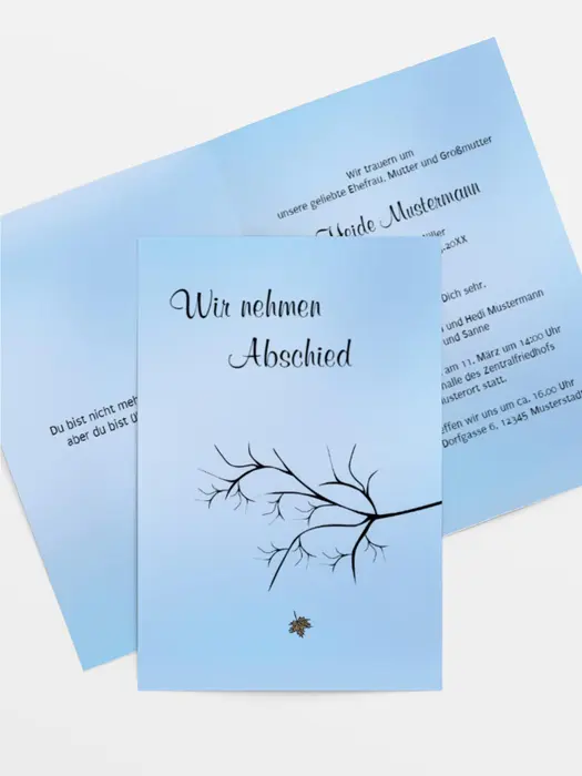 Trauerkarte Blatt hoch