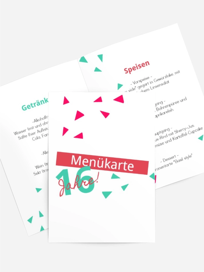 Menükarte Geburtstag Partyschnipsel