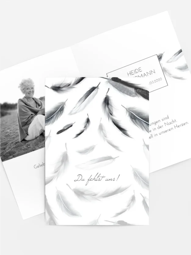 Sterbebildkarte Schwarzweiße Federn