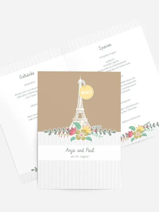 Menükarte zur Hochzeit Paris