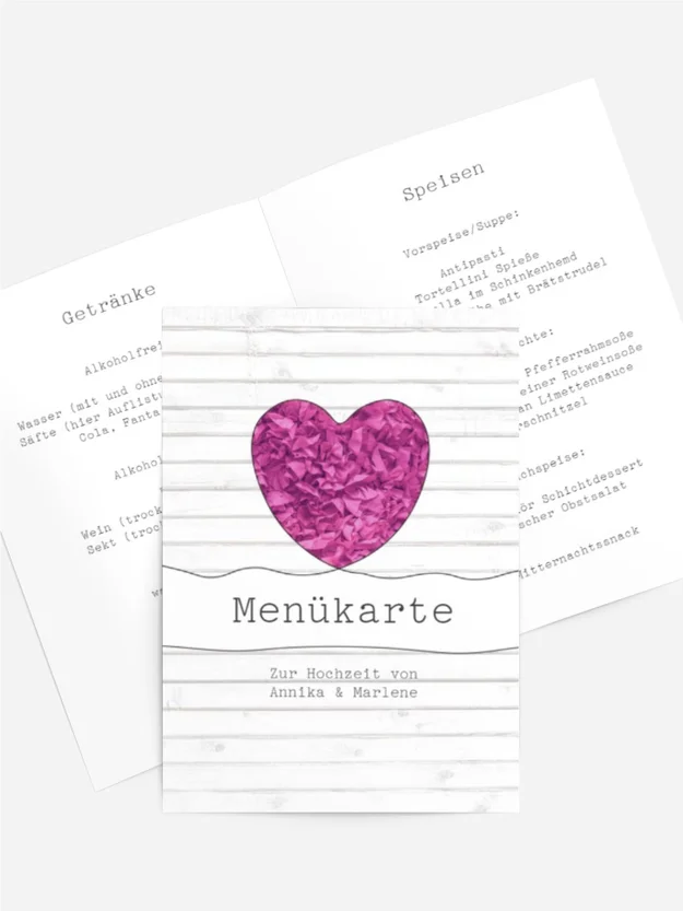 Menükarte zur Hochzeit Mrs+Mrs