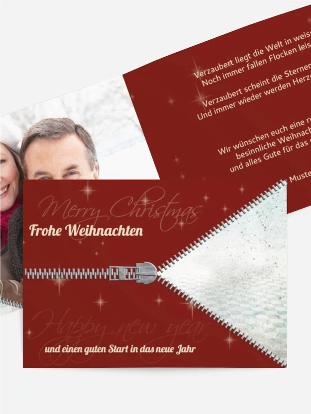 Grußkarte zu Weihnachten Privat Reißverschluss
