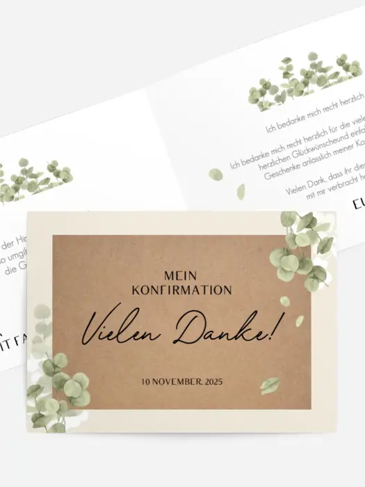 Dankeskarte Konfirmation Umgeben von Blättern