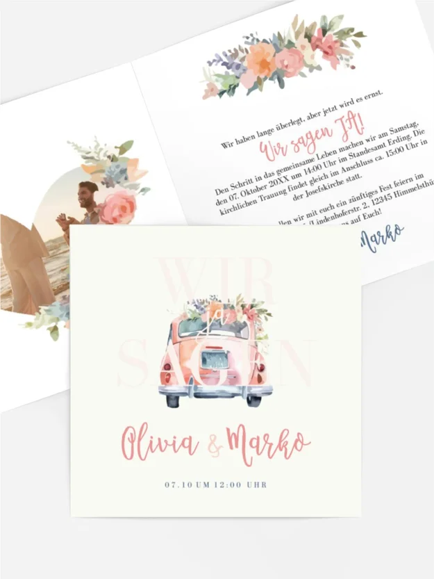 Hochzeitseinladung Liebe Auto