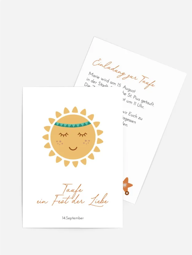 Einladungskarte Taufe Sonnenscheibe