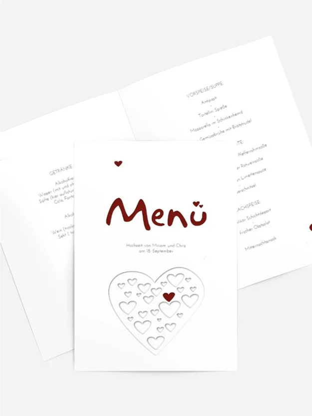 Menükarte Herzform