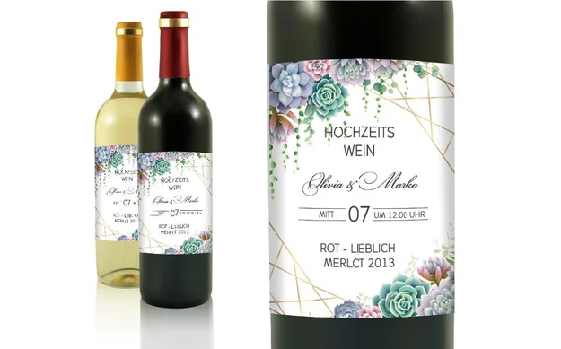 Hochzeit Flaschenetiketten Florale Geometrie