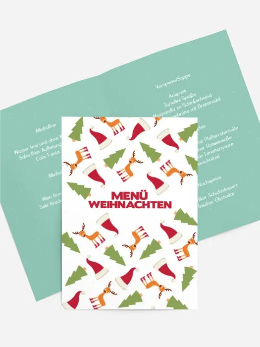 Menükarte Weihnachten  Attribute von Santa