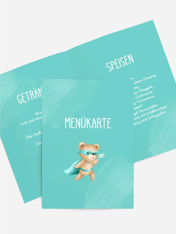 Menükarte Geburtstag Bär-held
