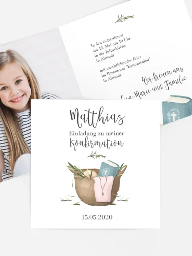 Einladungskarte Konfirmation Kommunionskörbchen Einladungskarte Konfirmation Kommunionskörbchen