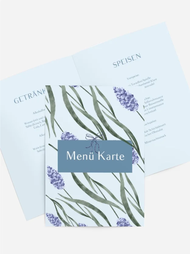 Menükarte Taufe Lavendelblüte