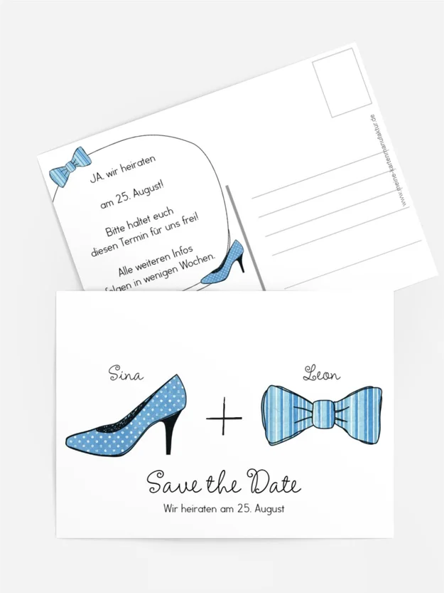 Save the Date Karte High Heel und Fliege