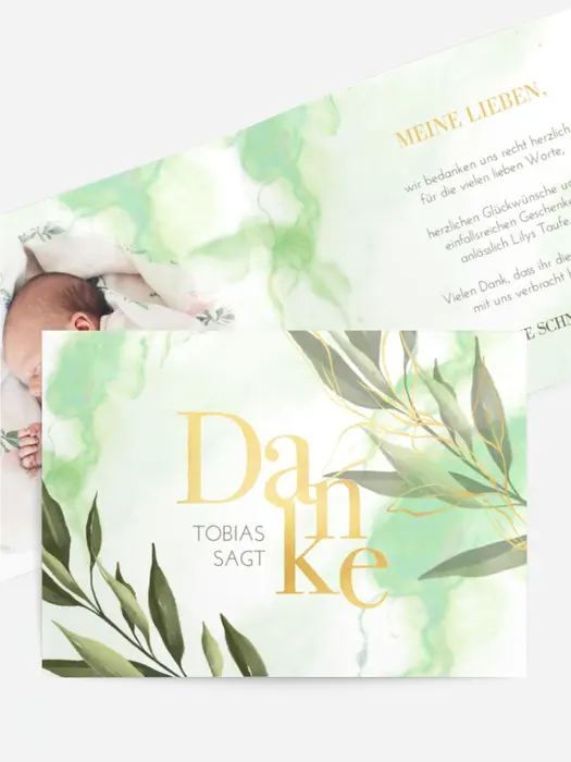 Dankeskarte Taufe Gold und Natur