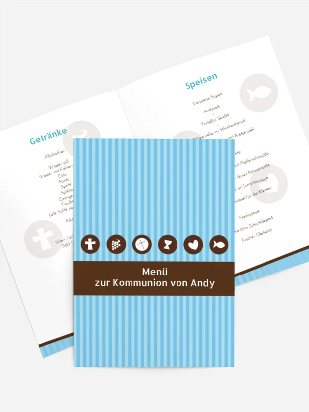 Kommunion Menükarte stripes buttons