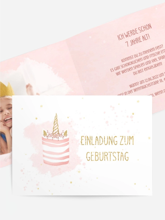 Geburtstagseinladung Einhorn-Kuchen