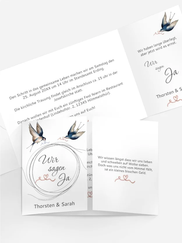 Hochzeitseinladung mit Liebesvögeln