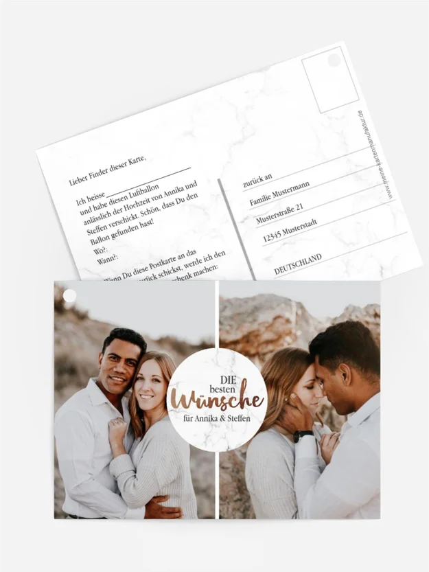 Ballonkarte zur Hochzeit Marmor