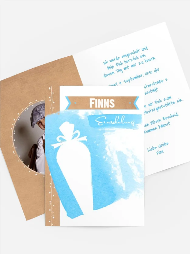 Karte zur Einschulung Schultüte Aquarell Karte zur Einschulung Schultüte Aquarell