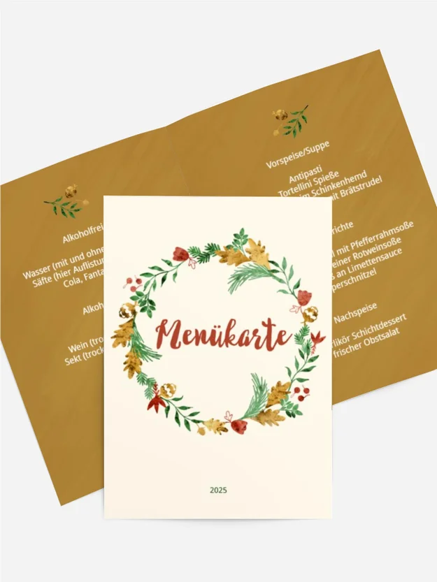 Menükarte Weihnachten Kranz für den Urlaub