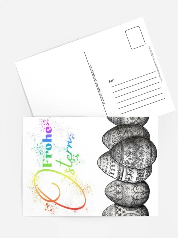 „Osterkarte Bunte Sprenkel & Schwarzweiß-Eier – Frohe Ostern“