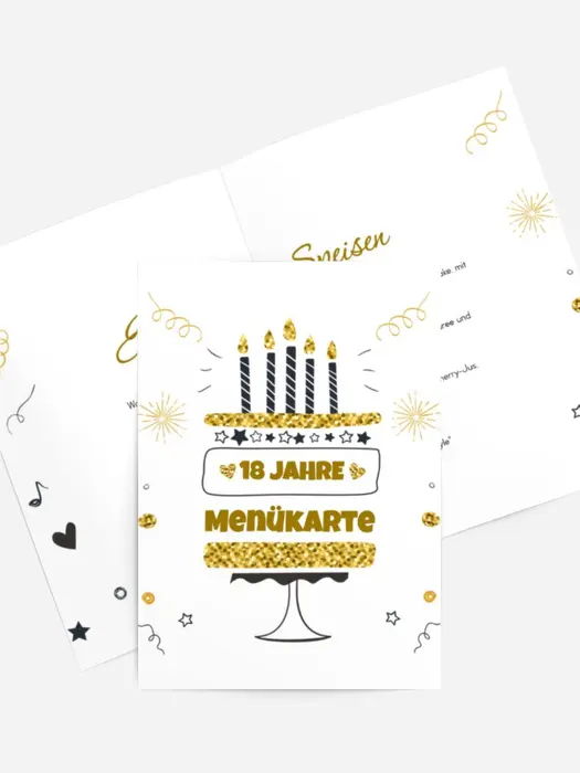 Menükarte Geburtstag Goldener Kuchen