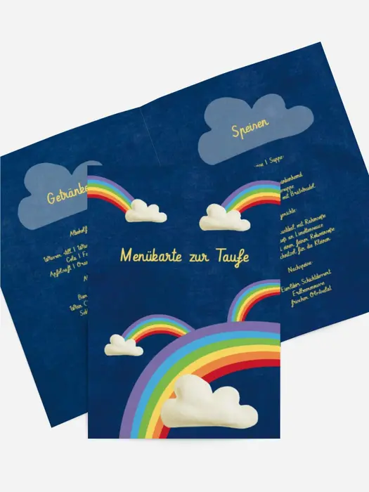Taufe Menükarte Regenbogenfantasie