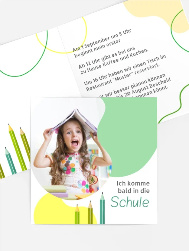 Einladungskarte Einschulung Bunte Stifte
