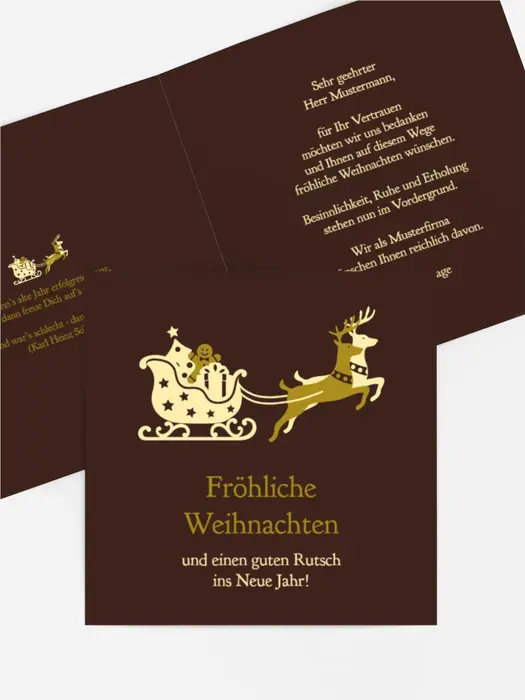 Grußkarte Weihnachten Geschäft Kutsche