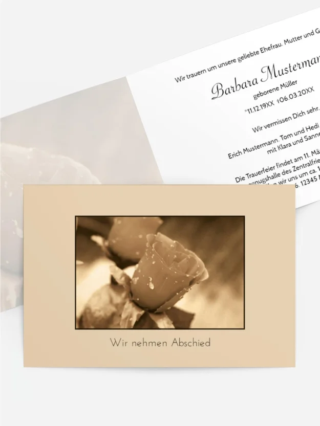 Trauerkarte Rose quer