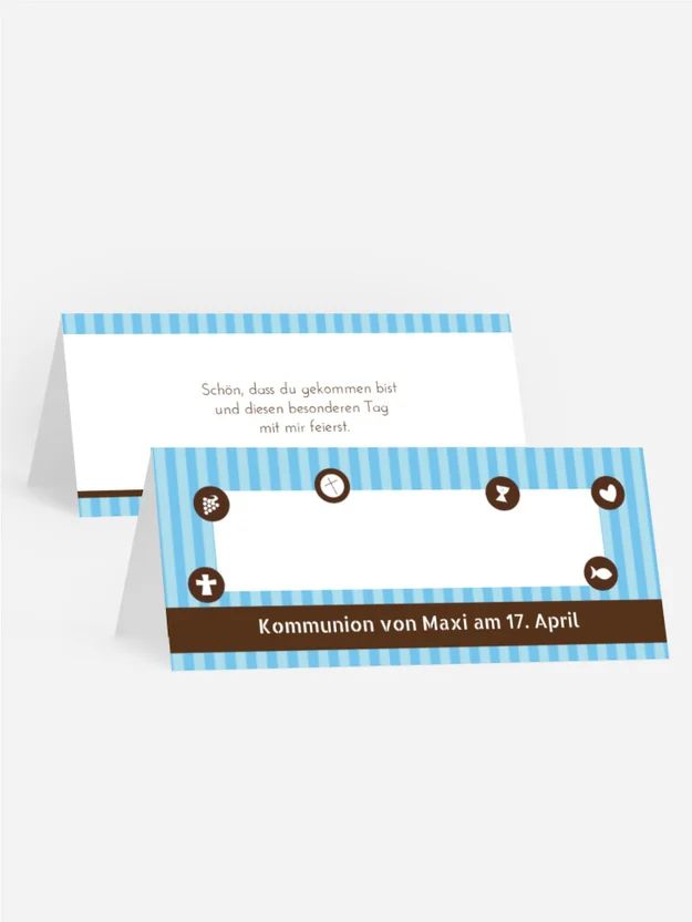 Kommunion Tischkarte stripes buttons