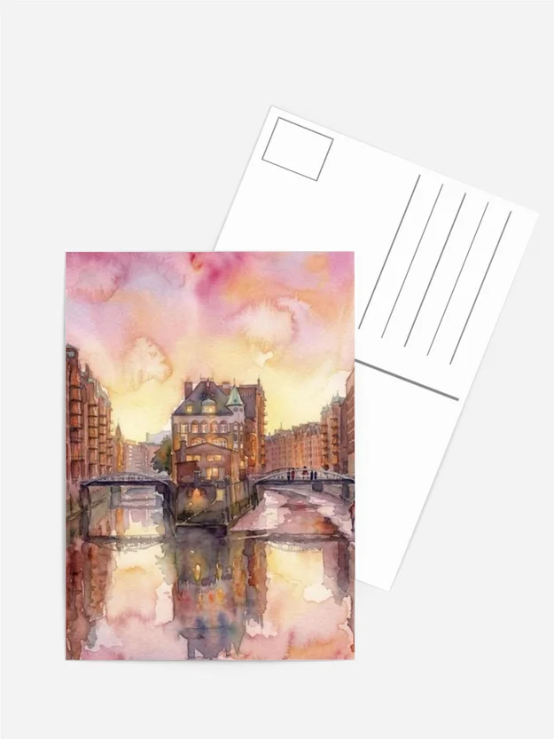 Grußkarte Aquarell Hamburger Speicherstadt