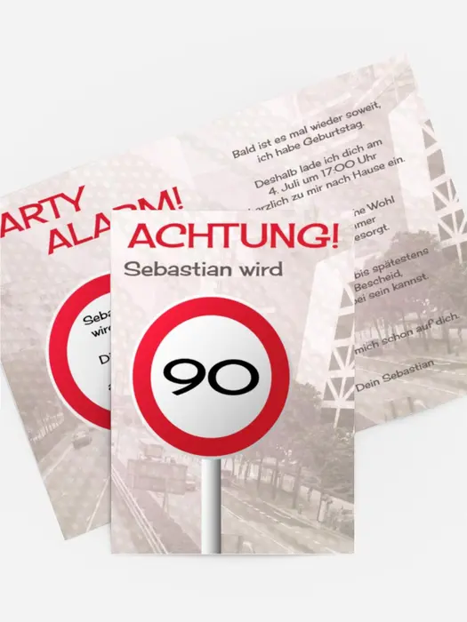 Geburtstagseinladungskarte Begrenzungsschild 90