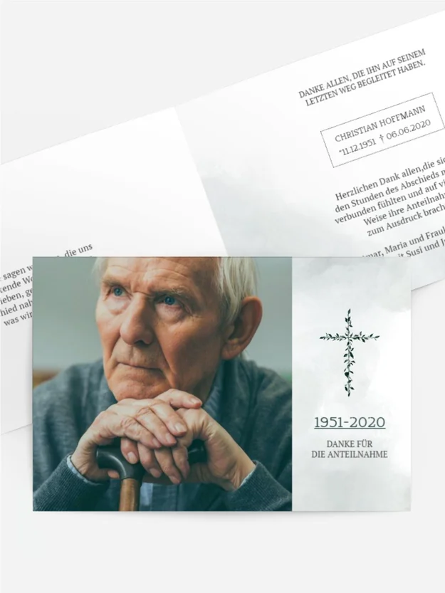 Trauerdanksagung Pflanzenkreuz & Foto