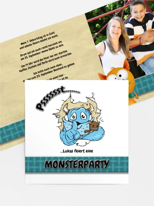 Einladungskarte Geburtstag Monsterparty