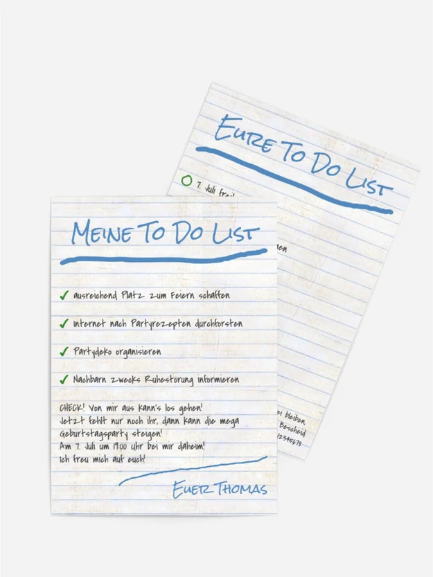 Einladungskarte zum Geburtstag Checkliste