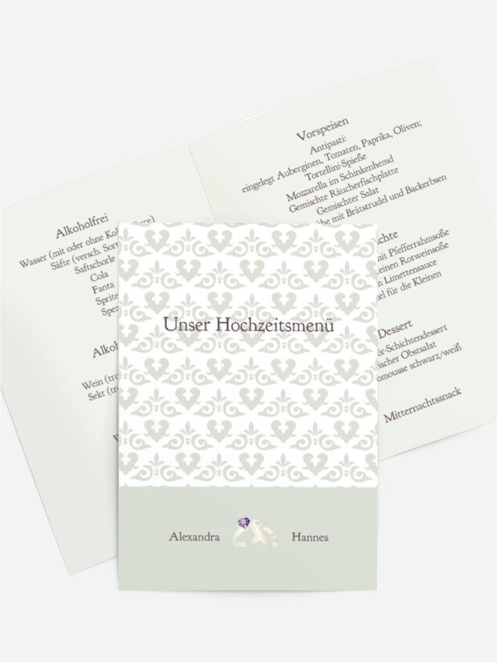 Menükarte Ornament mit Herz Menükarte Ornament mit Herz