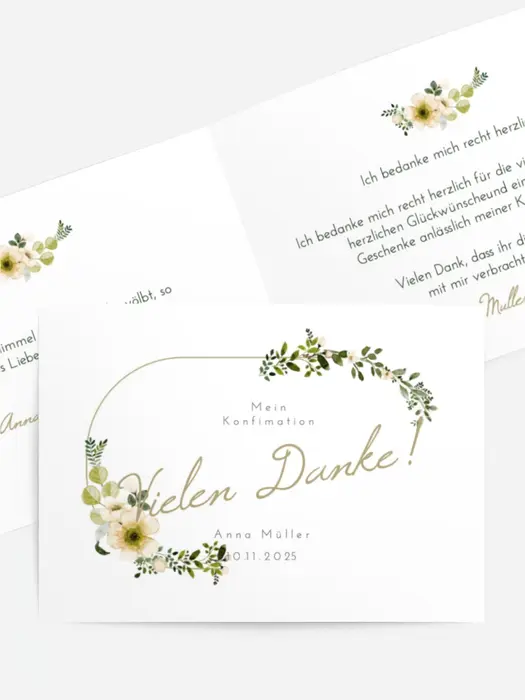 Dankeskarte Konfirmation Mit Blumen verschlungen