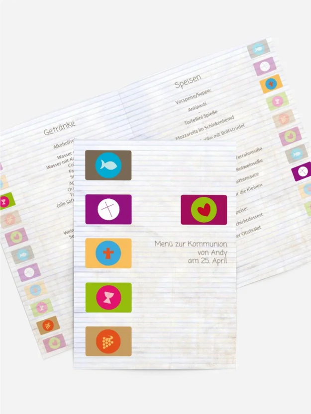 Menükarte Kommunion mit Buttons