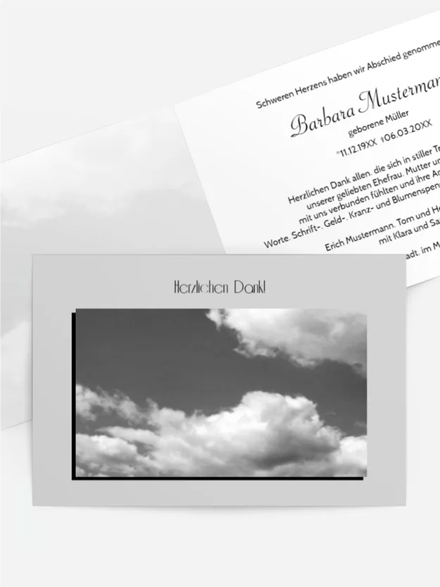 Trauerdanksagung Wolkenhimmel 2 quer Trauerdanksagung Wolkenhimmel 2 quer