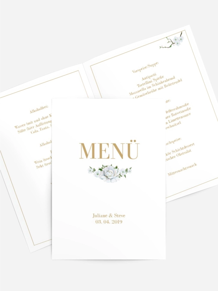 Menükarte zur Hochzeit Weiße Rose Menükarte zur Hochzeit Weiße Rose