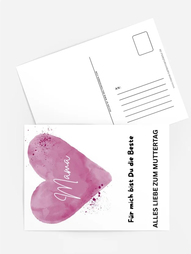 Aquarell Herzkarte zum Muttertag – Liebevolle Karte für Mama