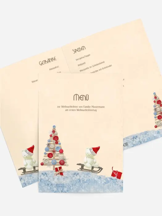 Weihnachtsmenükarte Schlittenfahrt