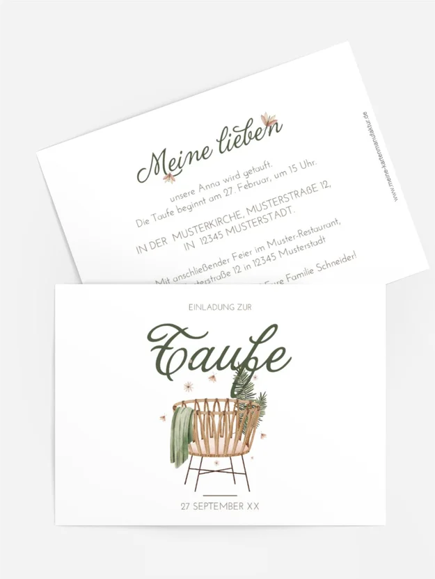 Einladungskarte Taufe Kinderbett für ein Baby
