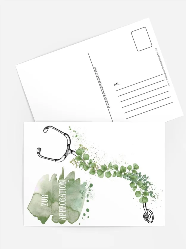 Postkarte „Zur Approbation“ – Eukalyptus Glückwunschkarte für Mediziner