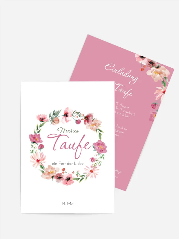 Einladungskarte Taufe Blumenkaskade
