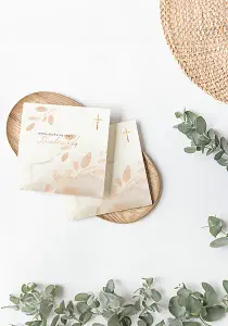 Dankeskarte Konfirmation Kommunion, Motiv goldenes Kreuz, weiß und braun